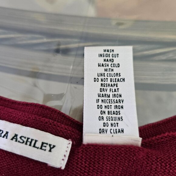 Laura Ashley Womens Burgundy Floral Embroidered V-Neck Sweater L Romantic Boho - Picture 12 of 12